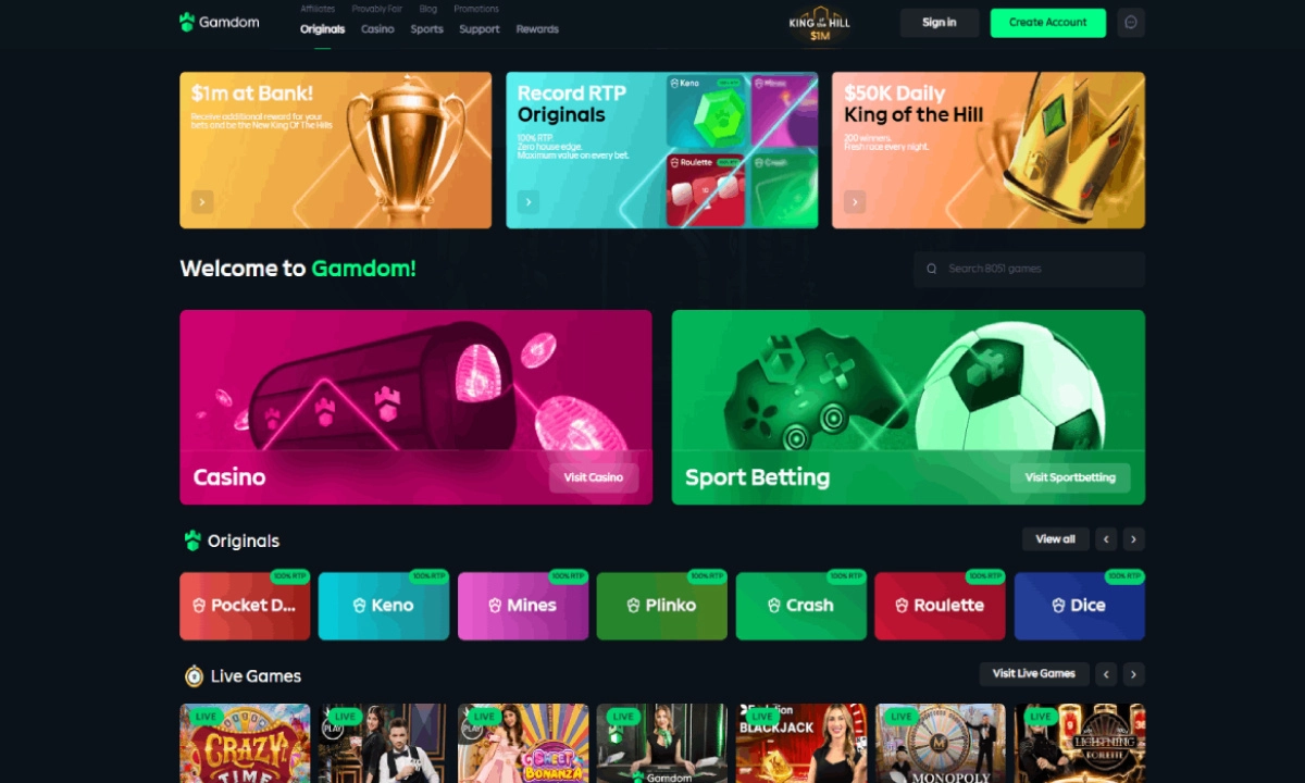 Gamdom Casino Interface